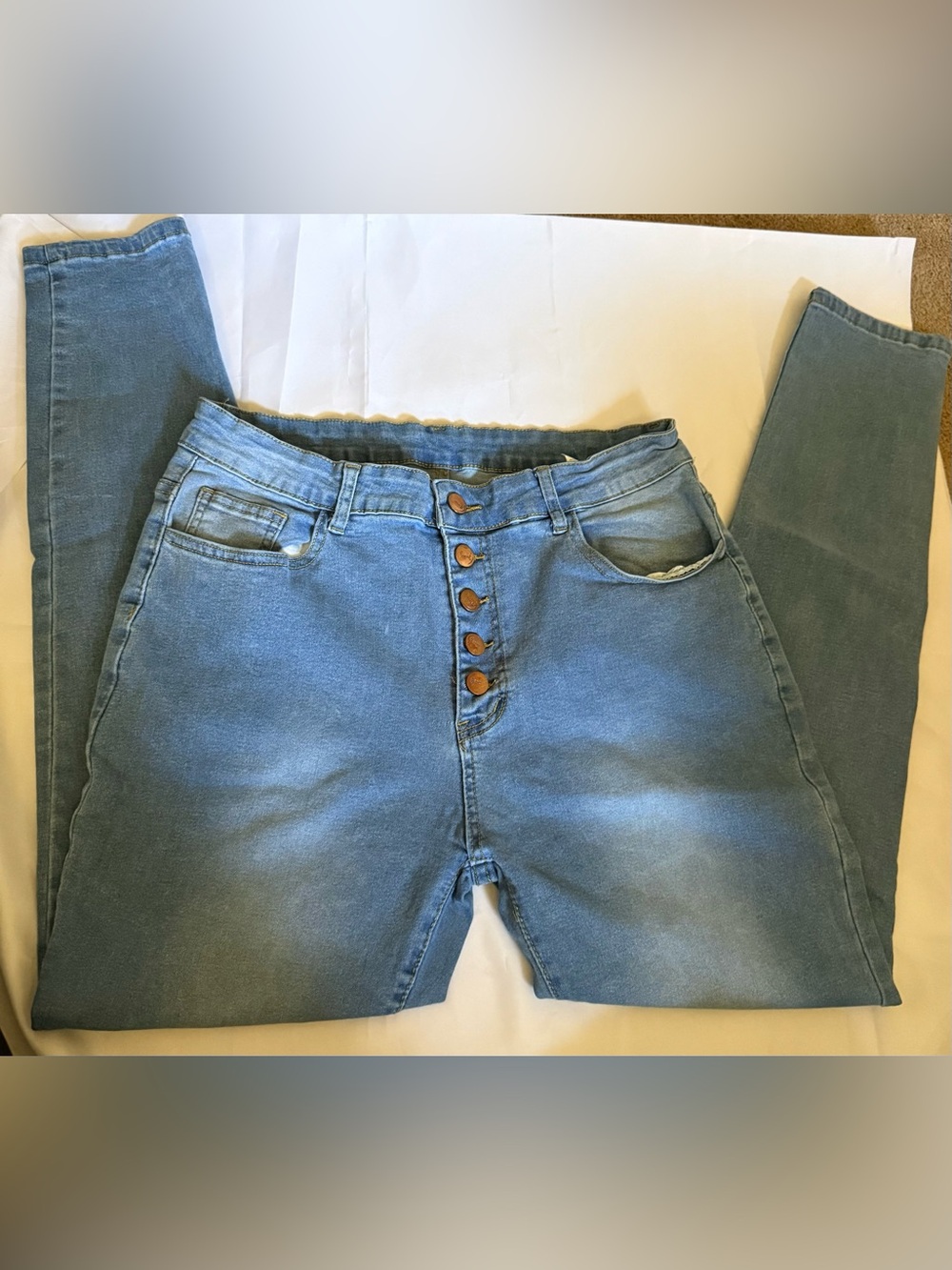 Kunmi High-Rise Light Blue Button-Fly Women's Skinny Jeans - Size XL